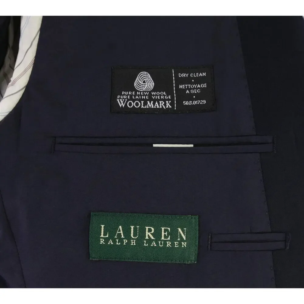 Lauren Ralph Lauren Navy Blue Gold Metal Buttons 2-Btn Wool Blazer Jacket 38S